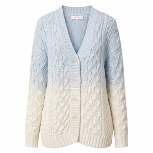 Ellie Mae Ombré Cable Knit Cardigan XS Blue Ivory Button Front Oversized